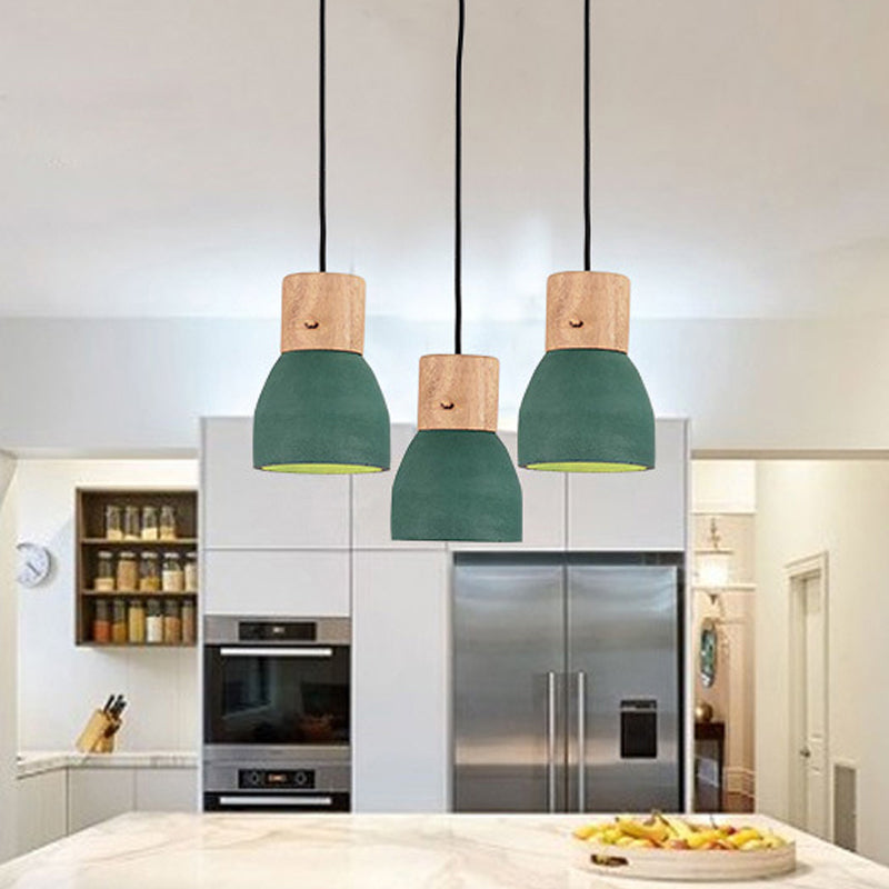 Black/Red/Green Bowl Small Drop Pendant Nordic 1 Head Cement Ceiling Hang Light with Wood Socket Green Clearhalo 'Ceiling Lights' 'Modern Pendants' 'Modern' 'Pendant Lights' 'Pendants' Lighting' 1981938