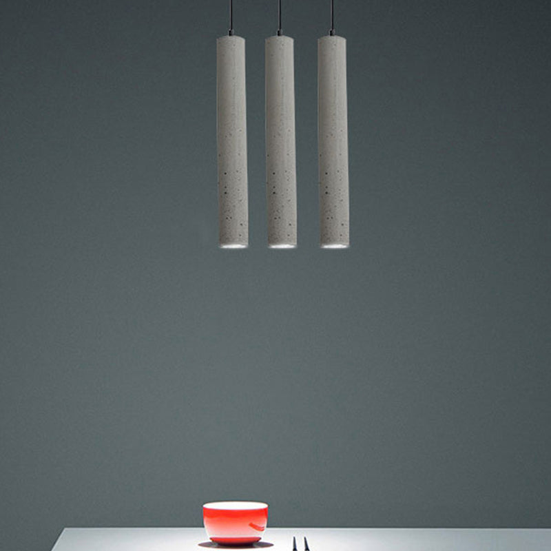 Minimalist Tube Pendant Light Kit Cement 10"/19.5" Tall LED Bedroom Hanging Lamp in Grey Grey 19.5" B Clearhalo 'Ceiling Lights' 'Modern Pendants' 'Modern' 'Pendant Lights' 'Pendants' Lighting' 1981942