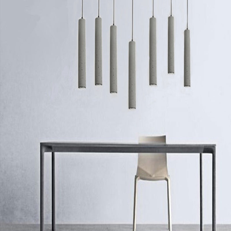 Minimalist Tube Pendant Light Kit Cement 10"/19.5" Tall LED Bedroom Hanging Lamp in Grey Clearhalo 'Ceiling Lights' 'Modern Pendants' 'Modern' 'Pendant Lights' 'Pendants' Lighting' 1981943