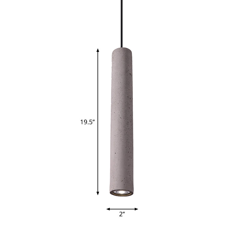 Minimalist Tube Pendant Light Kit Cement 10"/19.5" Tall LED Bedroom Hanging Lamp in Grey Clearhalo 'Ceiling Lights' 'Modern Pendants' 'Modern' 'Pendant Lights' 'Pendants' Lighting' 1981945