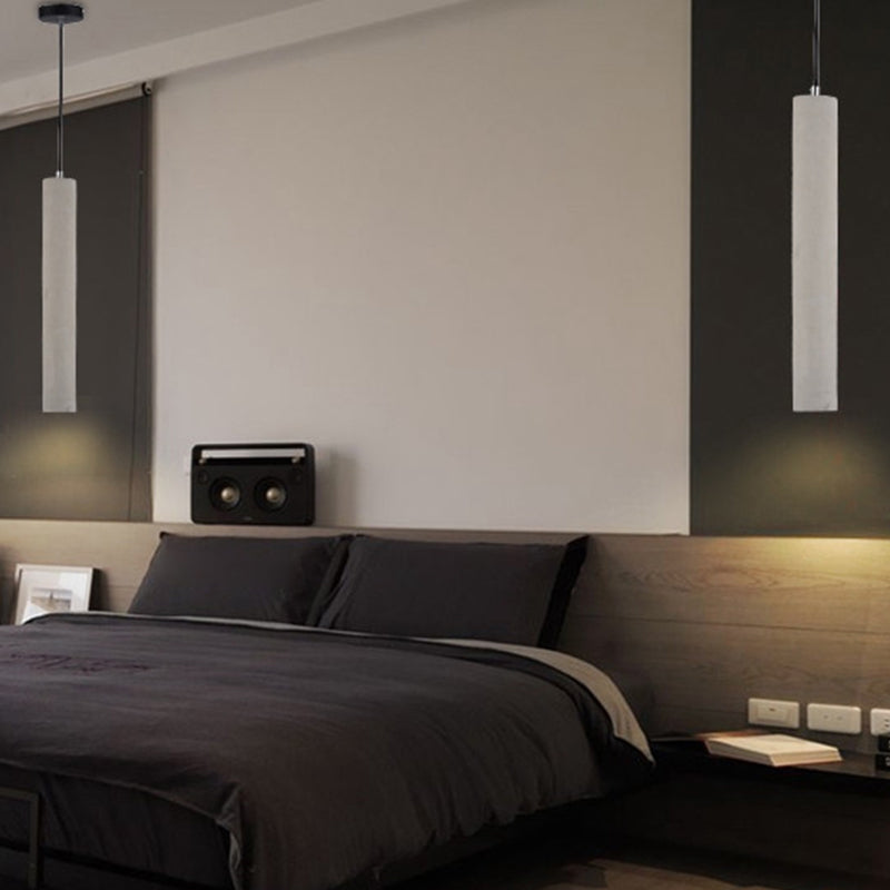 Minimalist Tube Pendant Light Kit Cement 10"/19.5" Tall LED Bedroom Hanging Lamp in Grey Grey 19.5" A Clearhalo 'Ceiling Lights' 'Modern Pendants' 'Modern' 'Pendant Lights' 'Pendants' Lighting' 1981946