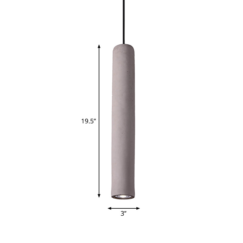 Minimalist Tube Pendant Light Kit Cement 10"/19.5" Tall LED Bedroom Hanging Lamp in Grey Clearhalo 'Ceiling Lights' 'Modern Pendants' 'Modern' 'Pendant Lights' 'Pendants' Lighting' 1981948