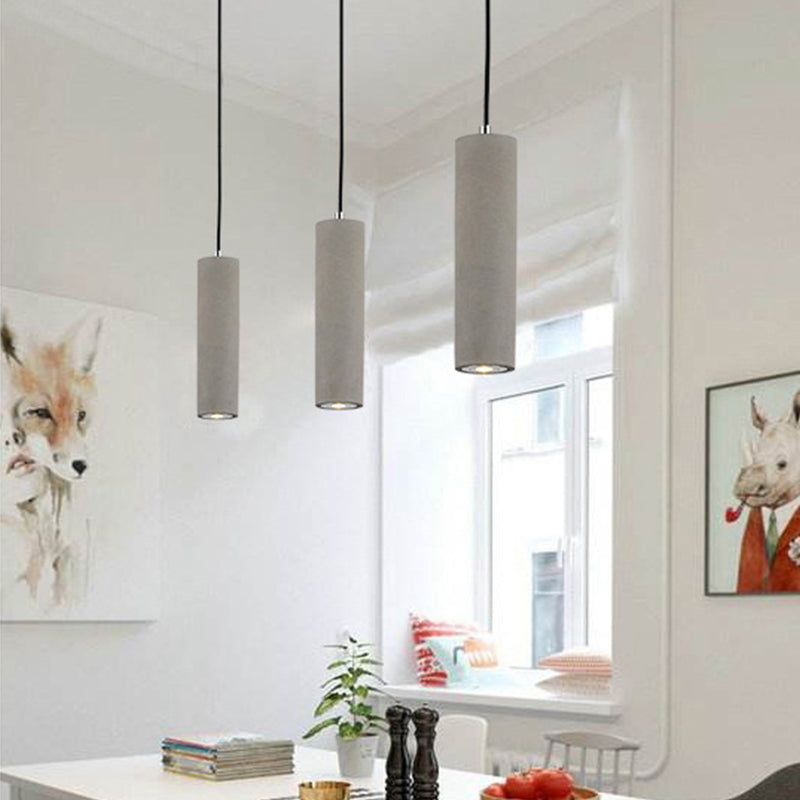 Minimalist Tube Pendant Light Kit Cement 10"/19.5" Tall LED Bedroom Hanging Lamp in Grey Clearhalo 'Ceiling Lights' 'Modern Pendants' 'Modern' 'Pendant Lights' 'Pendants' Lighting' 1981950