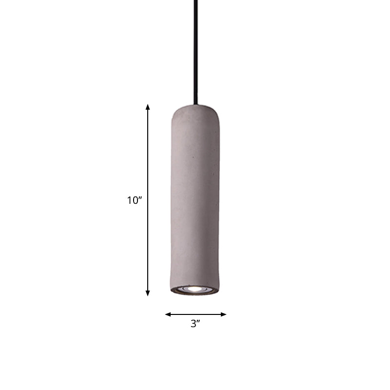 Minimalist Tube Pendant Light Kit Cement 10"/19.5" Tall LED Bedroom Hanging Lamp in Grey Clearhalo 'Ceiling Lights' 'Modern Pendants' 'Modern' 'Pendant Lights' 'Pendants' Lighting' 1981952