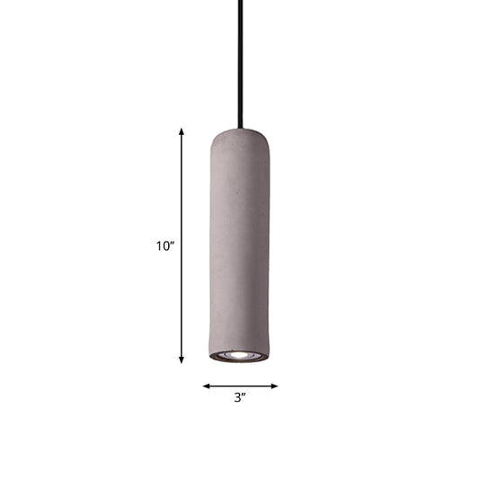 Minimalist Tube Pendant Light Kit Cement 10"/19.5" Tall LED Bedroom Hanging Lamp in Grey Clearhalo 'Ceiling Lights' 'Modern Pendants' 'Modern' 'Pendant Lights' 'Pendants' Lighting' 1981952