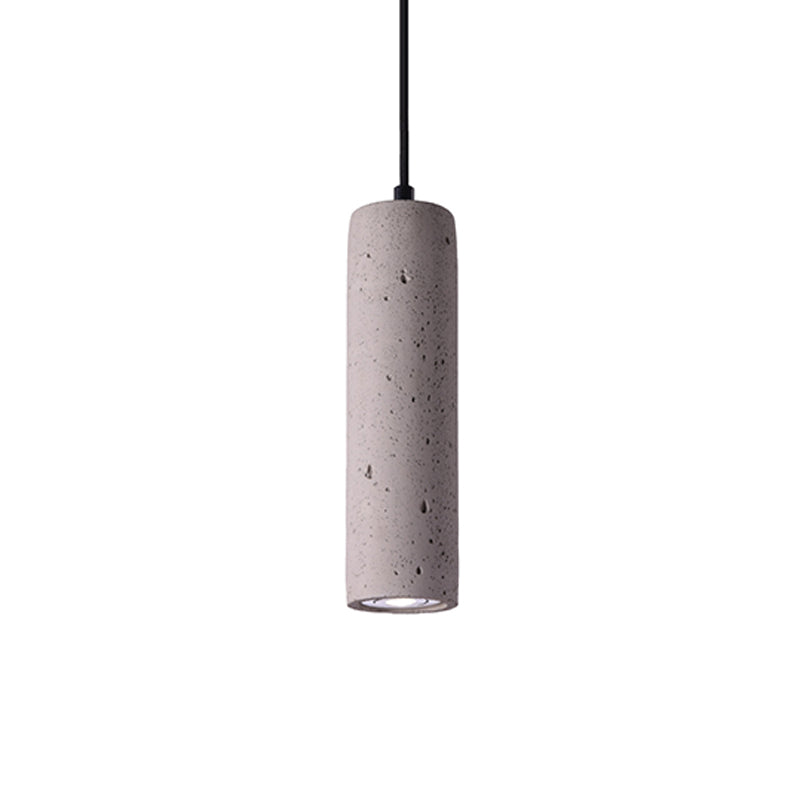 Minimalist Tube Pendant Light Kit Cement 10"/19.5" Tall LED Bedroom Hanging Lamp in Grey Grey 10" B Clearhalo 'Ceiling Lights' 'Modern Pendants' 'Modern' 'Pendant Lights' 'Pendants' Lighting' 1981953