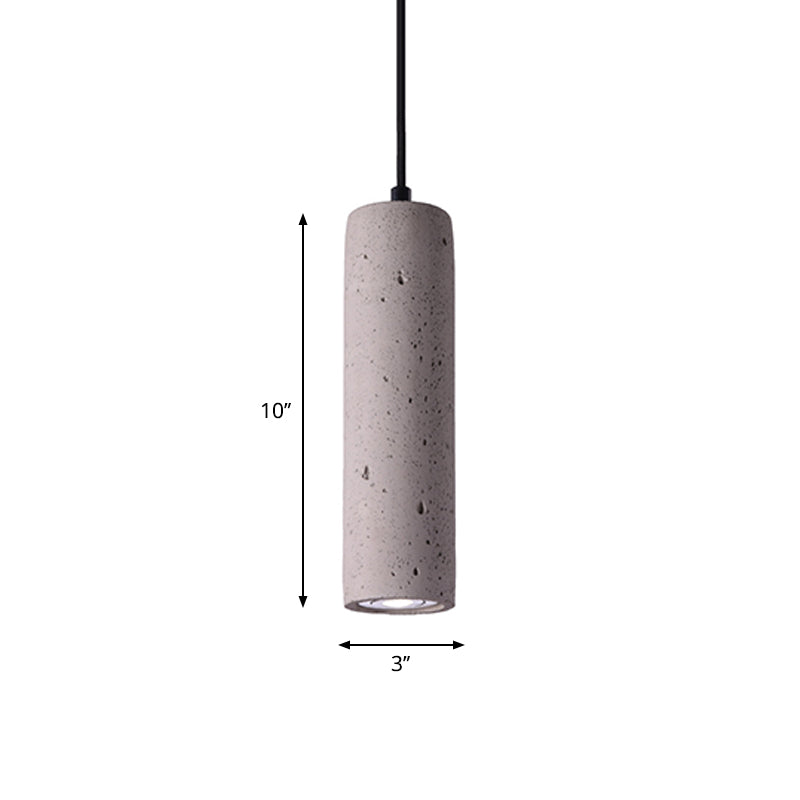 Minimalist Tube Pendant Light Kit Cement 10"/19.5" Tall LED Bedroom Hanging Lamp in Grey Clearhalo 'Ceiling Lights' 'Modern Pendants' 'Modern' 'Pendant Lights' 'Pendants' Lighting' 1981954