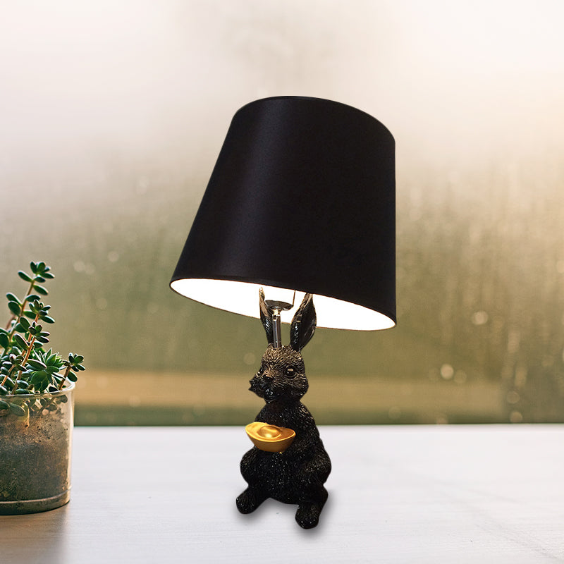 Child Bedroom Bunny Reading Light Resin 1 Bulb Animal Black Desk Light with Tapered Shade Black Clearhalo 'Lamps' 'Table Lamps' Lighting' 198206