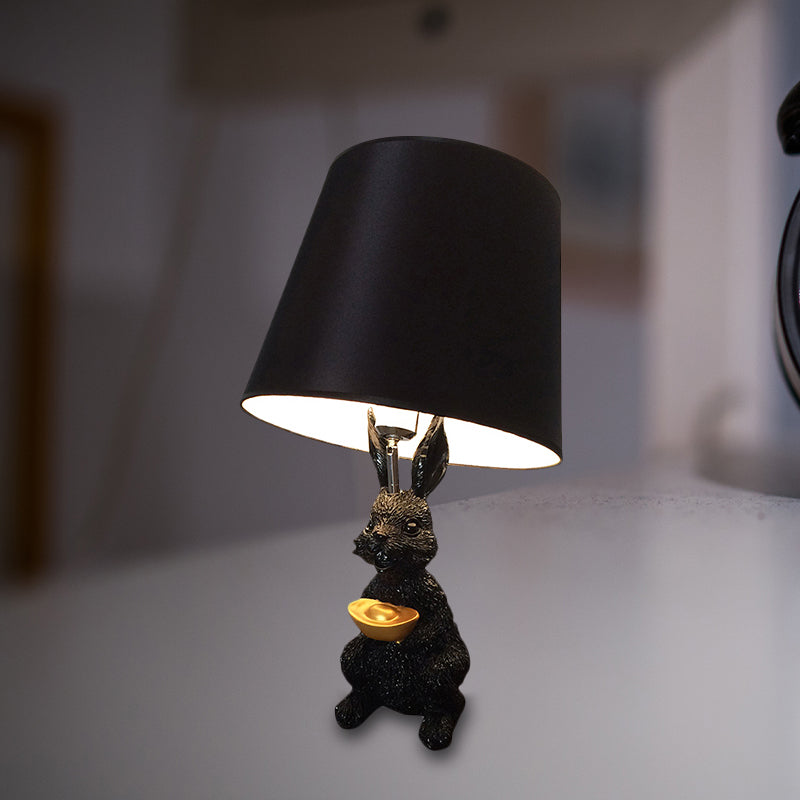 Child Bedroom Bunny Reading Light Resin 1 Bulb Animal Black Desk Light with Tapered Shade Clearhalo 'Lamps' 'Table Lamps' Lighting' 198207