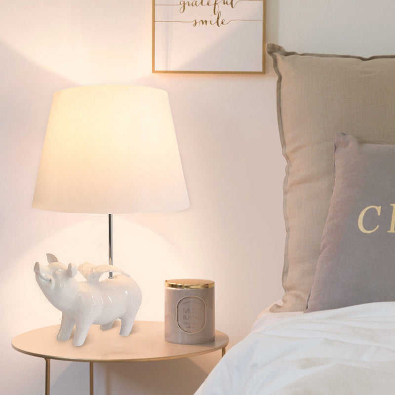 Contemporary Piggy Study Light 1 Light Resin Desk Light with Trapezoid Shade for Bedside White Clearhalo 'Lamps' 'Table Lamps' Lighting' 198219