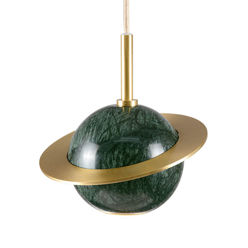 Designer Globe Hanging Light Marble Restaurant LED Pendant Lamp in Black/White/Green with Brass Ring Clearhalo 'Ceiling Lights' 'Modern Pendants' 'Modern' 'Pendant Lights' 'Pendants' Lighting' 1982204