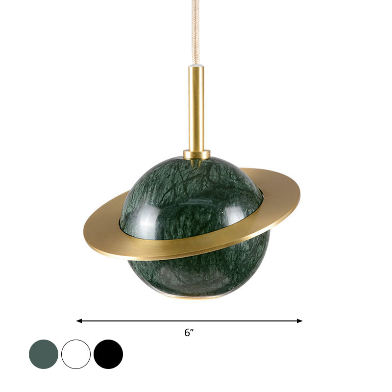 Designer Globe Hanging Light Marble Restaurant LED Pendant Lamp in Black/White/Green with Brass Ring Clearhalo 'Ceiling Lights' 'Modern Pendants' 'Modern' 'Pendant Lights' 'Pendants' Lighting' 1982205
