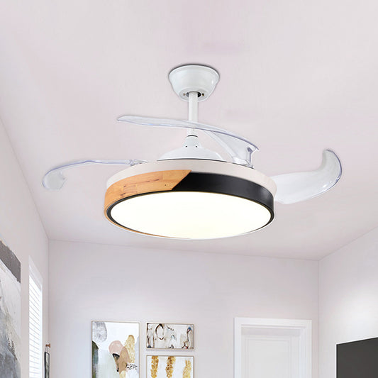 Acrylic Circular 19" Wide Pendant Fan Light Minimalist LED White Semi Flush with 4 Blades Clearhalo 'Ceiling Fans with Lights' 'Ceiling Fans' 'Modern Ceiling Fans' 'Modern' Lighting' 1982226