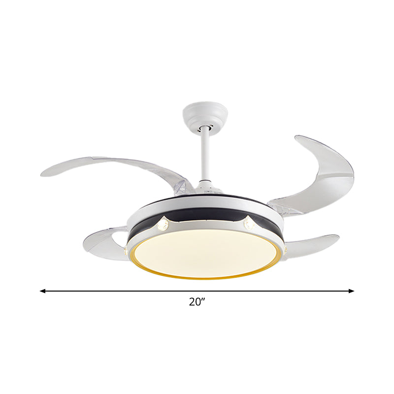 LED Bedroom Ceiling Fan Lamp Modern White 4 Blades Semi Flush Light with Circle Acrylic Shade, 20" Wide Clearhalo 'Ceiling Fans with Lights' 'Ceiling Fans' 'Modern Ceiling Fans' 'Modern' Lighting' 1982242