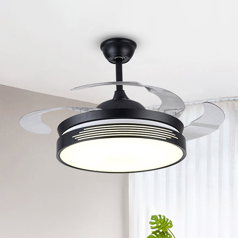 19" Wide Metal Round Semi Flush Ceiling Light Nordic LED Black Hanging Fan Lamp, 4 Blades Black Clearhalo 'Ceiling Fans with Lights' 'Ceiling Fans' 'Modern Ceiling Fans' 'Modern' Lighting' 1982264