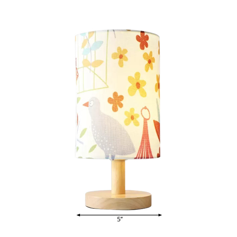 Asian Style Cylinder Reading Light with Bird Wood 1 Light Desk Light for Living Room Clearhalo 'Lamps' 'Table Lamps' Lighting' 198227