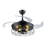 Metal Caged Pendant Fan Lamp Modernism 20" Wide 5 Lights Semi Flush Ceiling Light in Black with 4 Blades Clearhalo 'Ceiling Fans with Lights' 'Ceiling Fans' 'Modern Ceiling Fans' 'Modern' Lighting' 1982292