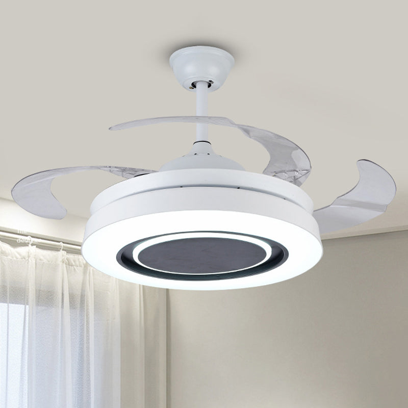 White Round Semi-Flush Mount Nordic 19" Wide LED Metallic Hanging Fan Light Fixture, 4 Blades Clearhalo 'Ceiling Fans with Lights' 'Ceiling Fans' 'Modern Ceiling Fans' 'Modern' Lighting' 1982301