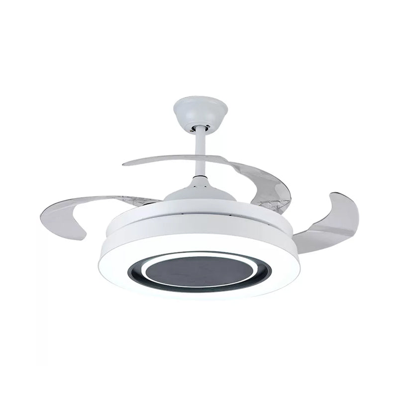 White Round Semi-Flush Mount Nordic 19" Wide LED Metallic Hanging Fan Light Fixture, 4 Blades Clearhalo 'Ceiling Fans with Lights' 'Ceiling Fans' 'Modern Ceiling Fans' 'Modern' Lighting' 1982303