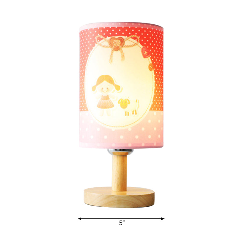 Kids Cylinder Desk Light Fabric and Wood 1 Light Pink Reading Light for Girls Bedroom Clearhalo 'Lamps' 'Table Lamps' Lighting' 198231