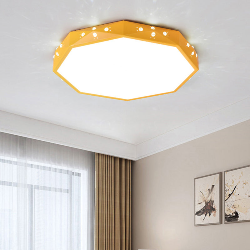 Macaron Style Hollow Octagon Flush Mount Light Acrylic LED Ceiling Lamp for Child Bedroom Yellow Clearhalo 'Ceiling Lights' 'Close To Ceiling Lights' 'Close to ceiling' Lighting' 198235