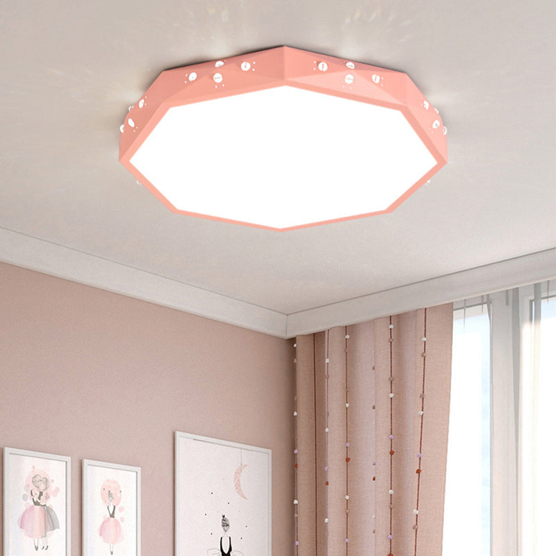 Macaron Style Hollow Octagon Flush Mount Light Acrylic LED Ceiling Lamp for Child Bedroom Pink Clearhalo 'Ceiling Lights' 'Close To Ceiling Lights' 'Close to ceiling' Lighting' 198247