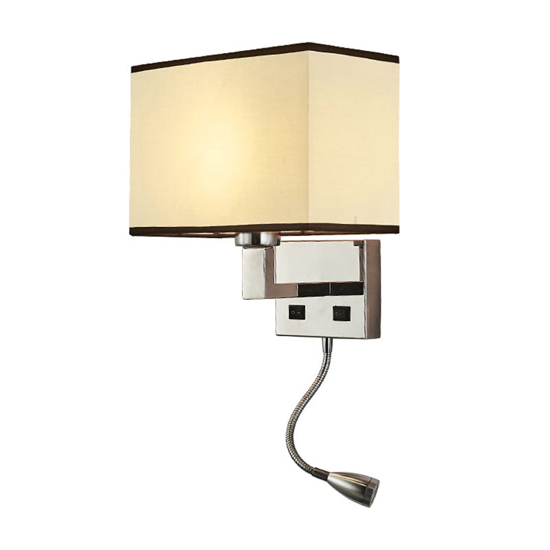 Fabric Cuboid Wall Light Kit Minimalist 1-Light White/Beige Spotlight Sconce Lamp with Charging Port Clearhalo 'Cast Iron' 'Glass' 'Industrial' 'Modern wall lights' 'Modern' 'Tiffany' 'Traditional wall lights' 'Wall Lamps & Sconces' 'Wall Lights' Lighting' 1982602