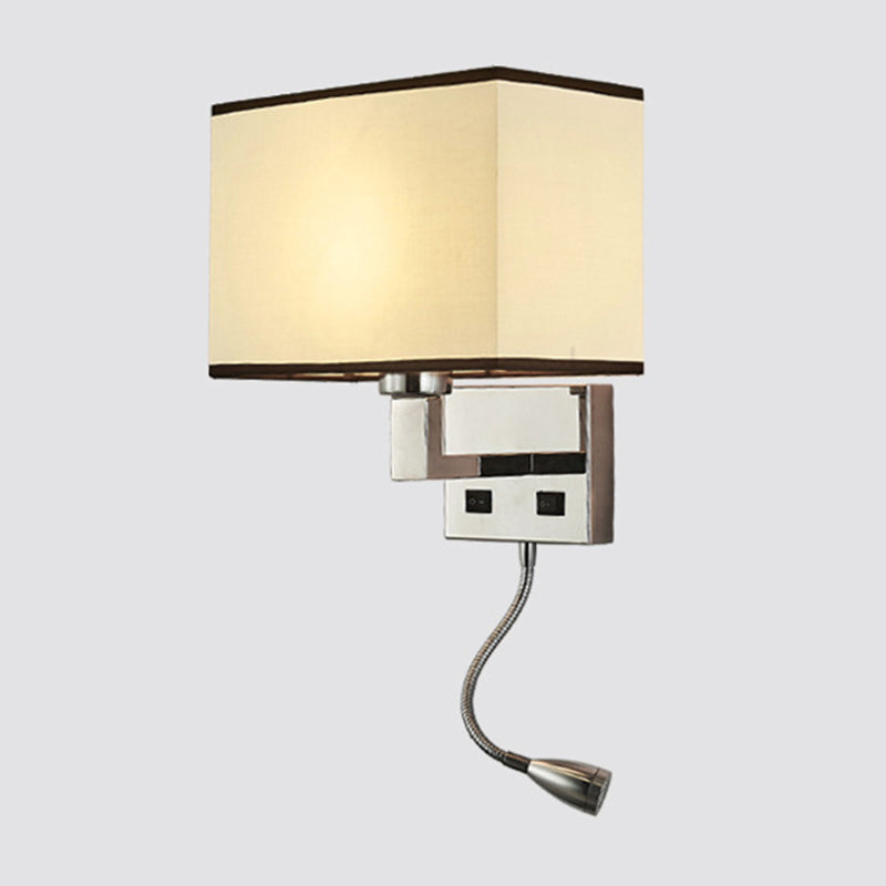 Fabric Cuboid Wall Light Kit Minimalist 1-Light White/Beige Spotlight Sconce Lamp with Charging Port Clearhalo 'Cast Iron' 'Glass' 'Industrial' 'Modern wall lights' 'Modern' 'Tiffany' 'Traditional wall lights' 'Wall Lamps & Sconces' 'Wall Lights' Lighting' 1982603