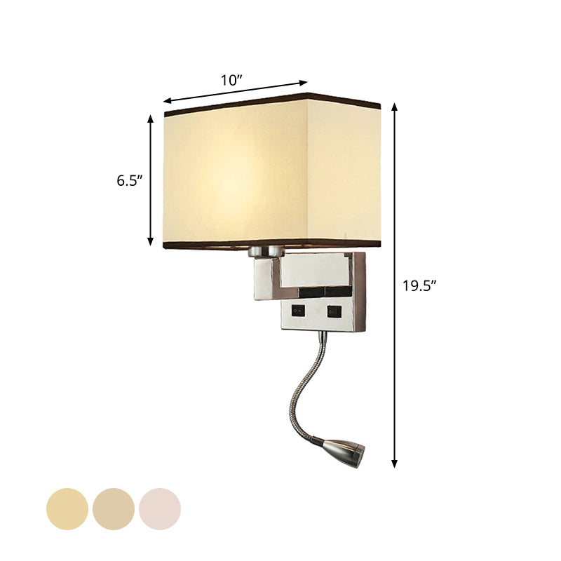 Fabric Cuboid Wall Light Kit Minimalist 1-Light White/Beige Spotlight Sconce Lamp with Charging Port Clearhalo 'Cast Iron' 'Glass' 'Industrial' 'Modern wall lights' 'Modern' 'Tiffany' 'Traditional wall lights' 'Wall Lamps & Sconces' 'Wall Lights' Lighting' 1982604