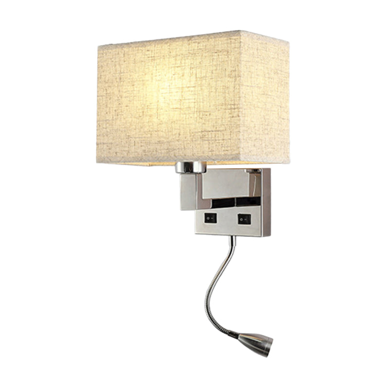 Fabric Cuboid Wall Light Kit Minimalist 1-Light White/Beige Spotlight Sconce Lamp with Charging Port Clearhalo 'Cast Iron' 'Glass' 'Industrial' 'Modern wall lights' 'Modern' 'Tiffany' 'Traditional wall lights' 'Wall Lamps & Sconces' 'Wall Lights' Lighting' 1982606