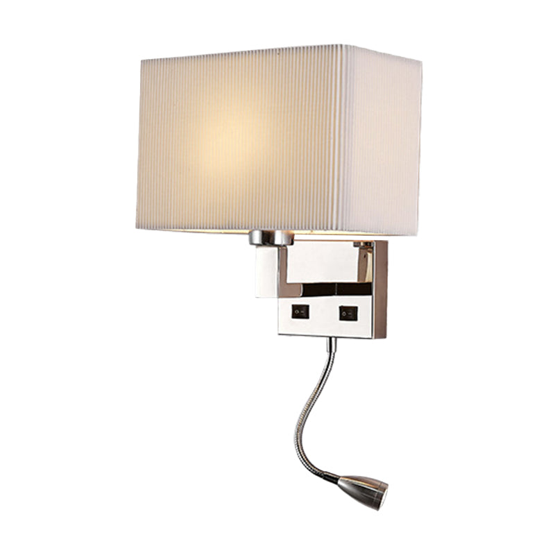 Fabric Cuboid Wall Light Kit Minimalist 1-Light White/Beige Spotlight Sconce Lamp with Charging Port Clearhalo 'Cast Iron' 'Glass' 'Industrial' 'Modern wall lights' 'Modern' 'Tiffany' 'Traditional wall lights' 'Wall Lamps & Sconces' 'Wall Lights' Lighting' 1982609