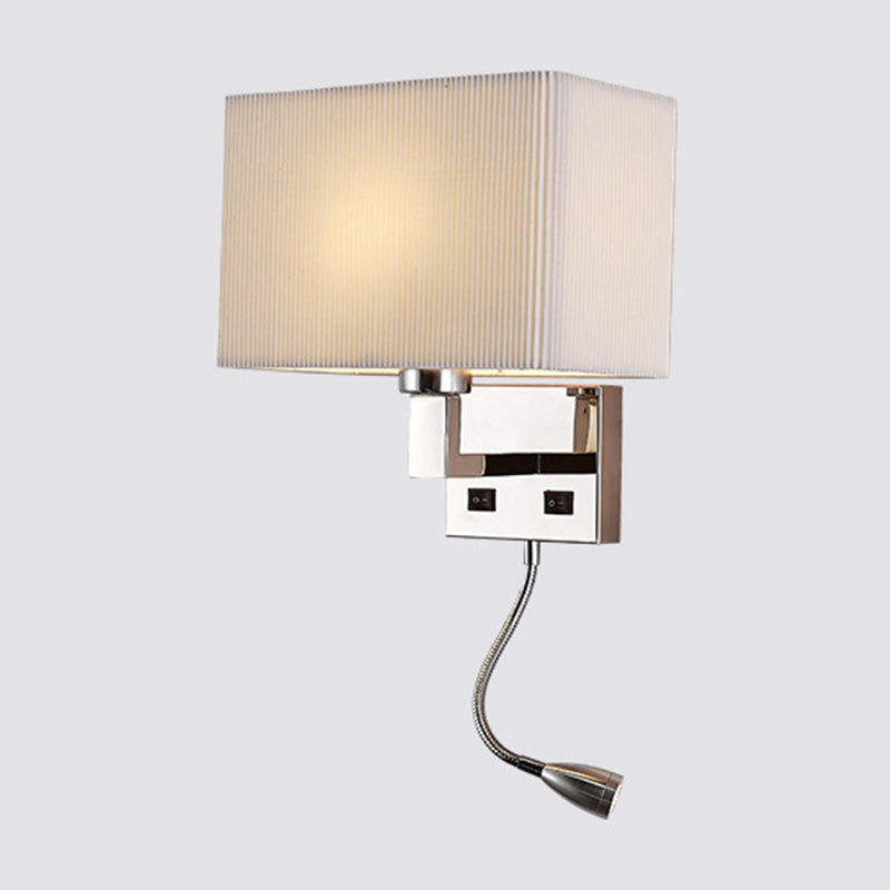 Fabric Cuboid Wall Light Kit Minimalist 1-Light White/Beige Spotlight Sconce Lamp with Charging Port Clearhalo 'Cast Iron' 'Glass' 'Industrial' 'Modern wall lights' 'Modern' 'Tiffany' 'Traditional wall lights' 'Wall Lamps & Sconces' 'Wall Lights' Lighting' 1982610
