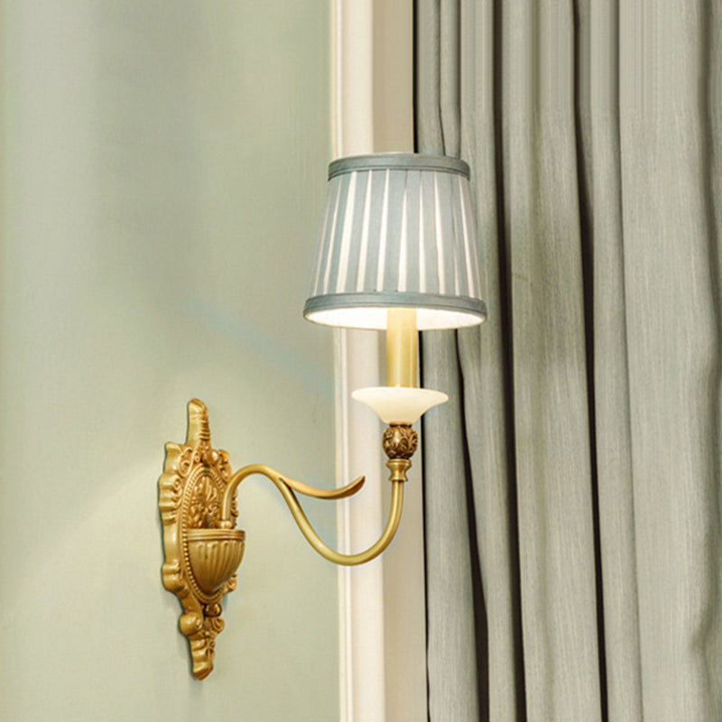 1/2-Light Fabric/White Glass Wall Lamp Traditional Gold Scalloped/Tapered/Curved Bedside Wall Mounted Light Fixture 1.0 Gold B Clearhalo 'Wall Lamps & Sconces' 'Wall Lights' Lighting' 1982724