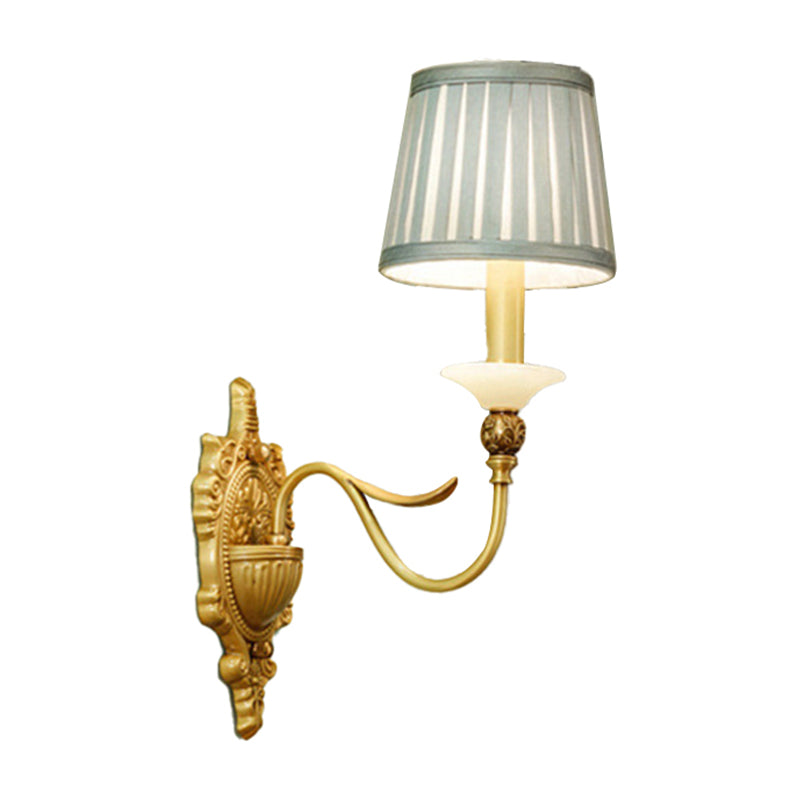 1/2-Light Fabric/White Glass Wall Lamp Traditional Gold Scalloped/Tapered/Curved Bedside Wall Mounted Light Fixture Clearhalo 'Wall Lamps & Sconces' 'Wall Lights' Lighting' 1982725