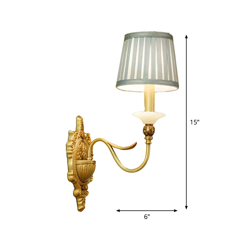 1/2-Light Fabric/White Glass Wall Lamp Traditional Gold Scalloped/Tapered/Curved Bedside Wall Mounted Light Fixture Clearhalo 'Wall Lamps & Sconces' 'Wall Lights' Lighting' 1982726