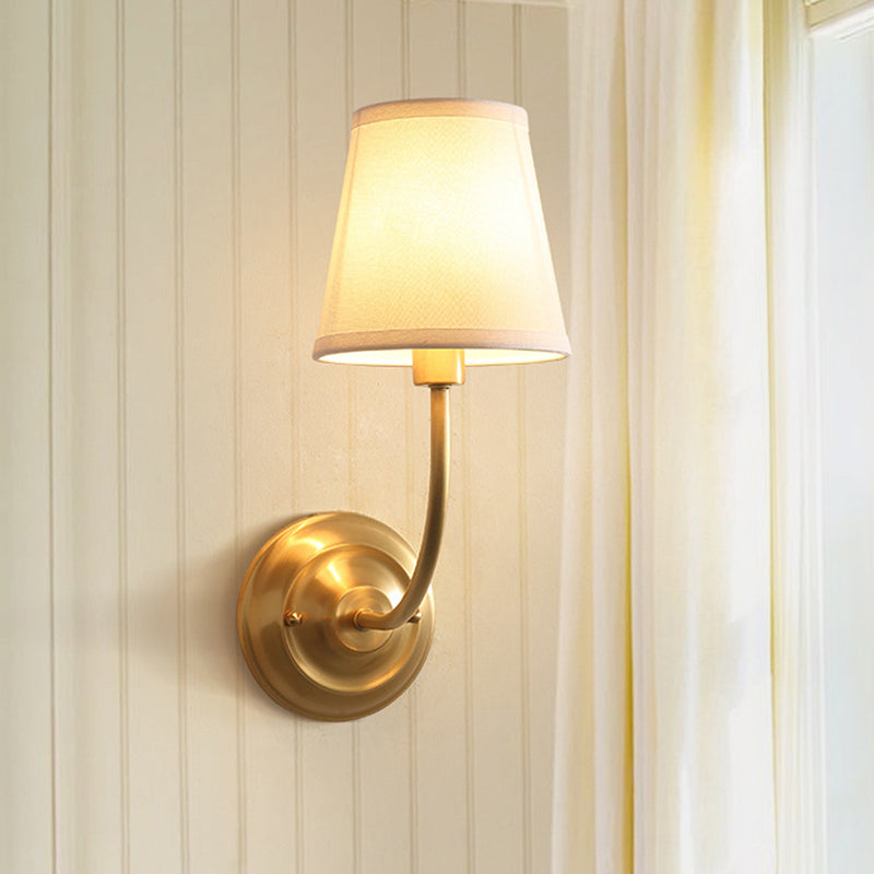 Single-Bulb Wall Mounted Lamp Minimalist Living Room Wall Light with Conical Fabric Shade in Gold Clearhalo 'Wall Lamps & Sconces' 'Wall Lights' Lighting' 1982778