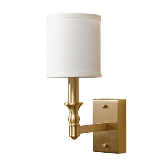 Cylindrical Fabric Wall Light Kit Simplicity 1-Light Bedroom Wall Mount Lighting in Gold Clearhalo 'Wall Lamps & Sconces' 'Wall Lights' Lighting' 1982785