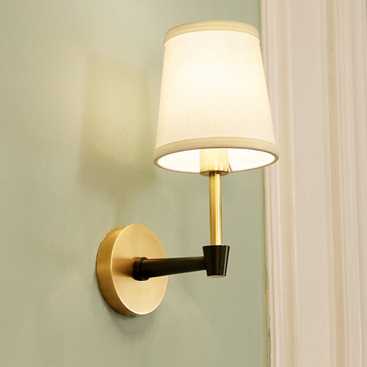 1/2-Head Wall Sconce Light Fixture Minimalist Conical Fabric Wall Mounted Lamp in Gold Clearhalo 'Wall Lamps & Sconces' 'Wall Lights' Lighting' 1982801
