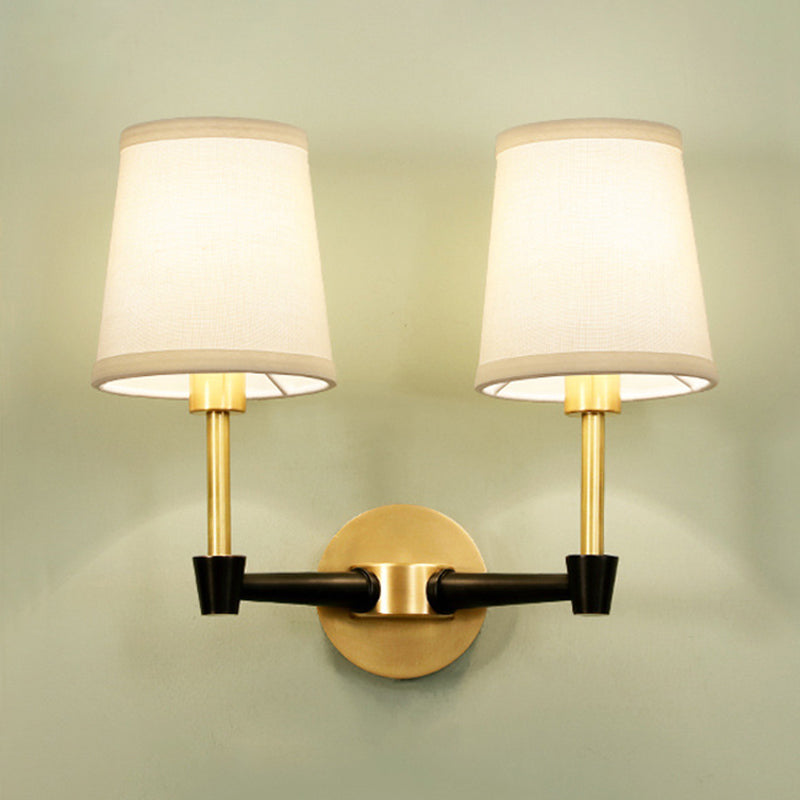 1/2-Head Wall Sconce Light Fixture Minimalist Conical Fabric Wall Mounted Lamp in Gold 2.0 Gold Clearhalo 'Wall Lamps & Sconces' 'Wall Lights' Lighting' 1982804