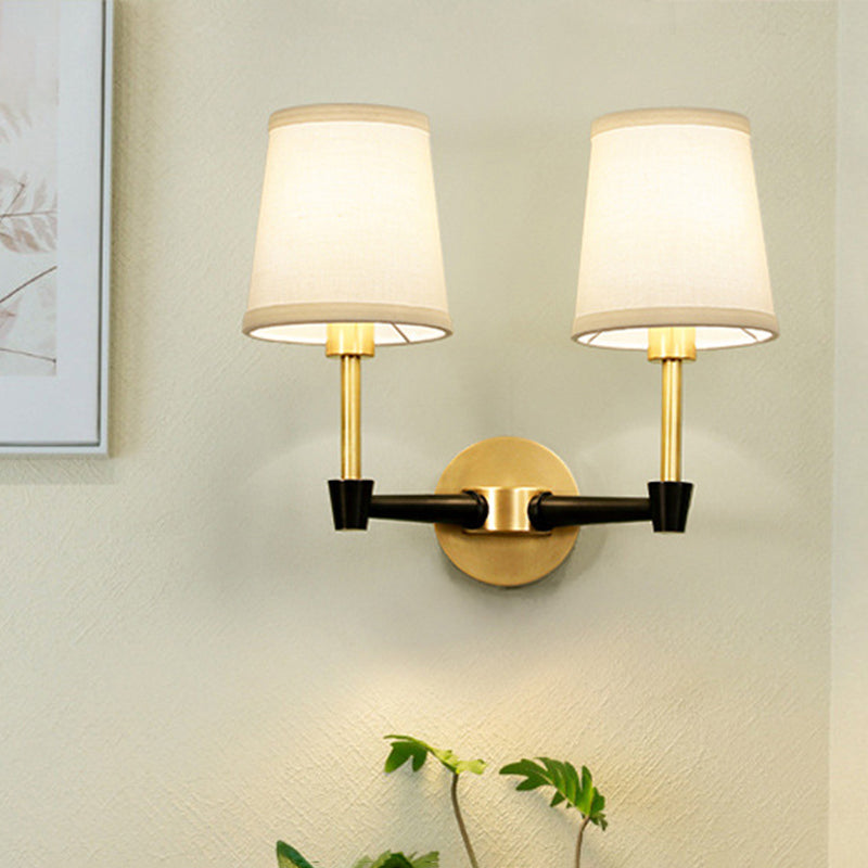 1/2-Head Wall Sconce Light Fixture Minimalist Conical Fabric Wall Mounted Lamp in Gold Clearhalo 'Wall Lamps & Sconces' 'Wall Lights' Lighting' 1982805