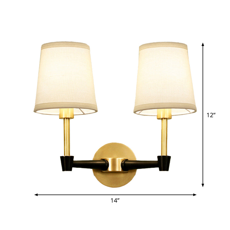 1/2-Head Wall Sconce Light Fixture Minimalist Conical Fabric Wall Mounted Lamp in Gold Clearhalo 'Wall Lamps & Sconces' 'Wall Lights' Lighting' 1982807