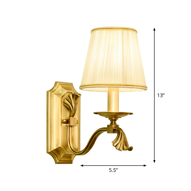 Candle Bedside Wall Lighting Rustic Metal 1/2-Light Gold Wall Mount Lamp with Cone Pleated Fabric Shade Clearhalo 'Wall Lamps & Sconces' 'Wall Lights' Lighting' 1982824