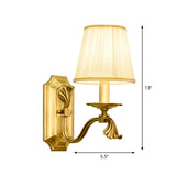 Candle Bedside Wall Lighting Rustic Metal 1/2-Light Gold Wall Mount Lamp with Cone Pleated Fabric Shade Clearhalo 'Wall Lamps & Sconces' 'Wall Lights' Lighting' 1982824