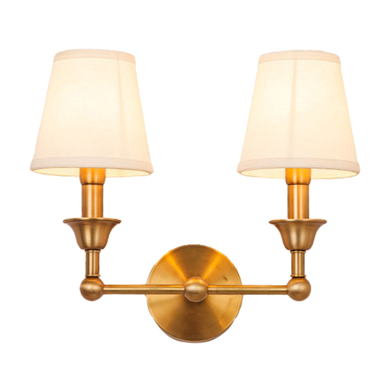 Traditional Cone Wall Lamp 1/2-Bulb Fabric Wall Mounted Light Fixture in Antiqued Gold Clearhalo 'Wall Lamps & Sconces' 'Wall Lights' Lighting' 1982827