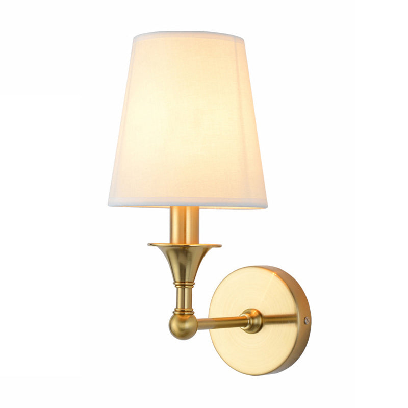 Traditional Cone Wall Lamp 1/2-Bulb Fabric Wall Mounted Light Fixture in Antiqued Gold Clearhalo 'Wall Lamps & Sconces' 'Wall Lights' Lighting' 1982830