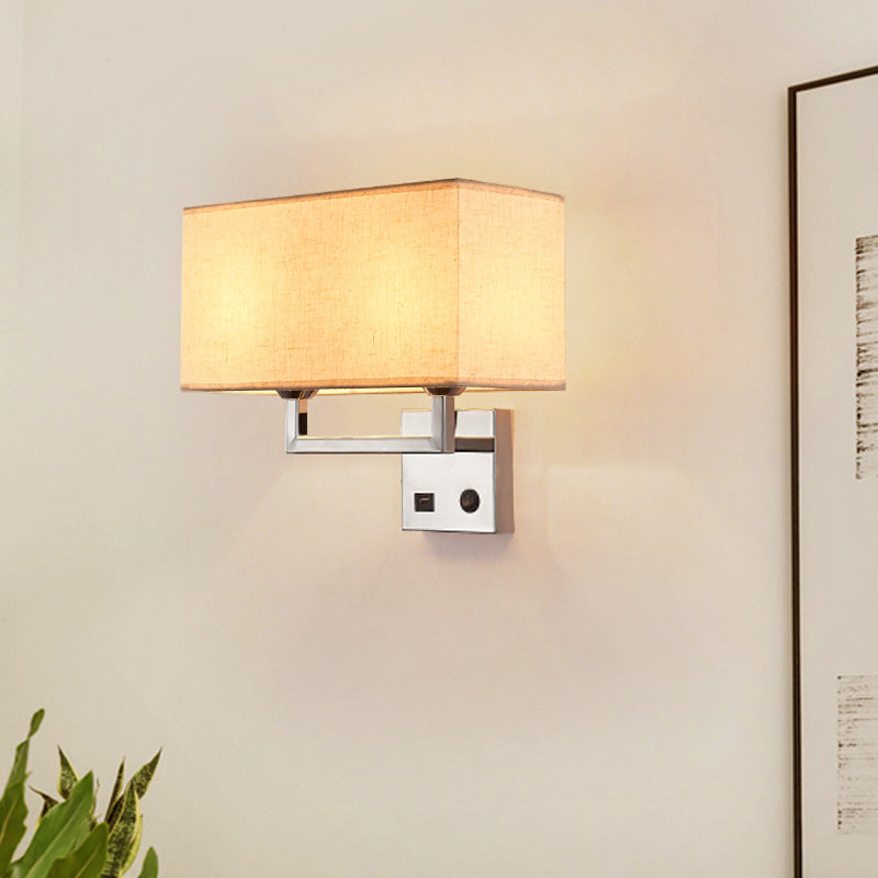 Cuboidal Fabric Wall Light Fixture Minimalist 2 Lights Beige/White Wall Mounted Lamp for Living Room Clearhalo 'Cast Iron' 'Glass' 'Industrial' 'Modern wall lights' 'Modern' 'Tiffany' 'Traditional wall lights' 'Wall Lamps & Sconces' 'Wall Lights' Lighting' 1982901