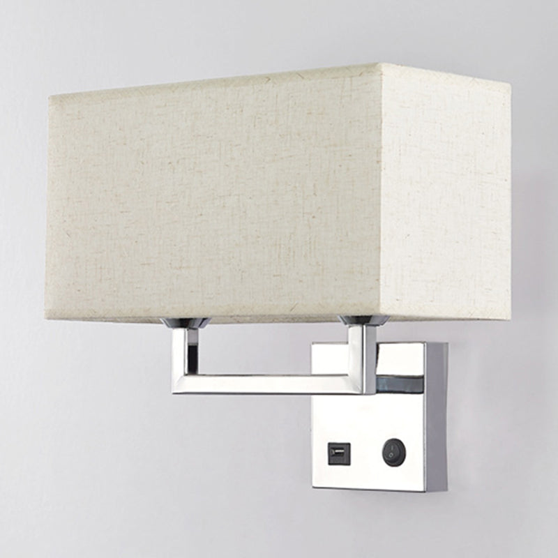 Cuboidal Fabric Wall Light Fixture Minimalist 2 Lights Beige/White Wall Mounted Lamp for Living Room Clearhalo 'Cast Iron' 'Glass' 'Industrial' 'Modern wall lights' 'Modern' 'Tiffany' 'Traditional wall lights' 'Wall Lamps & Sconces' 'Wall Lights' Lighting' 1982902