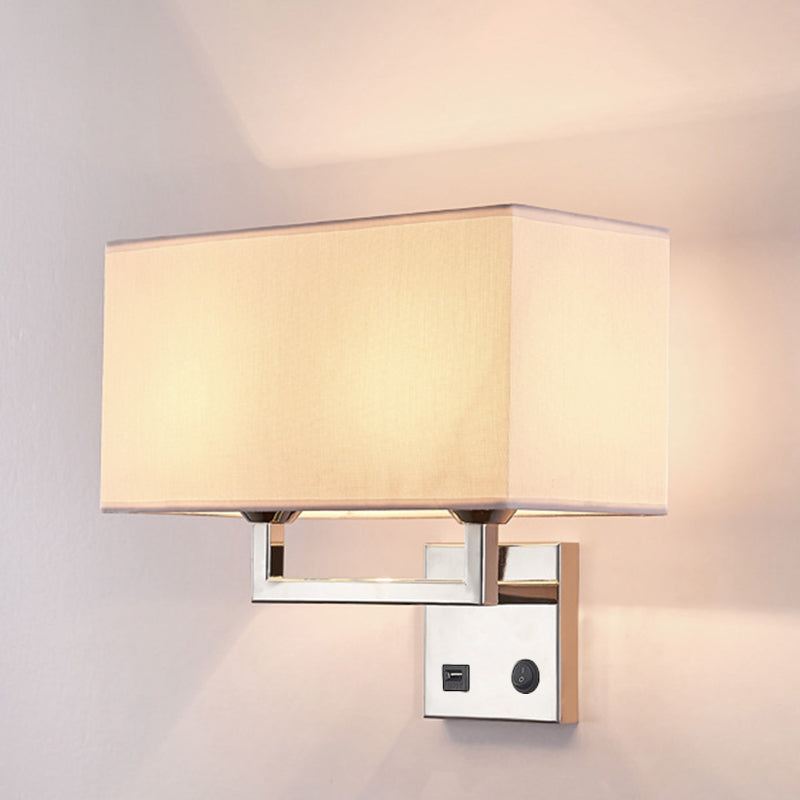 Cuboidal Fabric Wall Light Fixture Minimalist 2 Lights Beige/White Wall Mounted Lamp for Living Room White Clearhalo 'Cast Iron' 'Glass' 'Industrial' 'Modern wall lights' 'Modern' 'Tiffany' 'Traditional wall lights' 'Wall Lamps & Sconces' 'Wall Lights' Lighting' 1982904