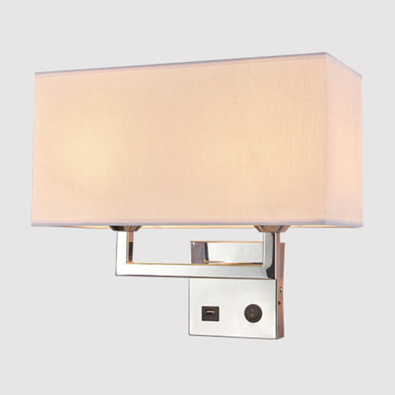 Cuboidal Fabric Wall Light Fixture Minimalist 2 Lights Beige/White Wall Mounted Lamp for Living Room Clearhalo 'Cast Iron' 'Glass' 'Industrial' 'Modern wall lights' 'Modern' 'Tiffany' 'Traditional wall lights' 'Wall Lamps & Sconces' 'Wall Lights' Lighting' 1982906