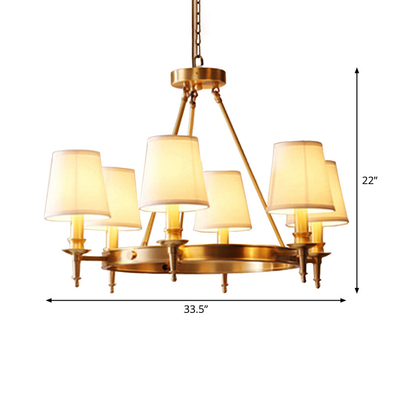 Gold Finish 3/6/8-Light Hanging Lamp Antiqued Fabric Cone Shade Chandelier Light Fixture Clearhalo 'Ceiling Lights' 'Chandeliers' Lighting' options 1982922